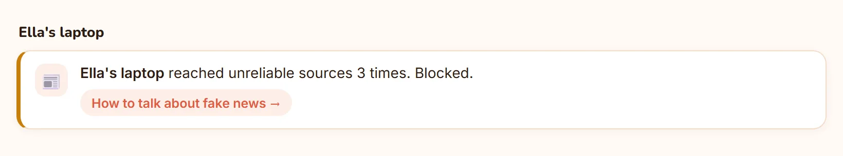 Ella's laptop reached unreliable sources 3 times. Blocked.